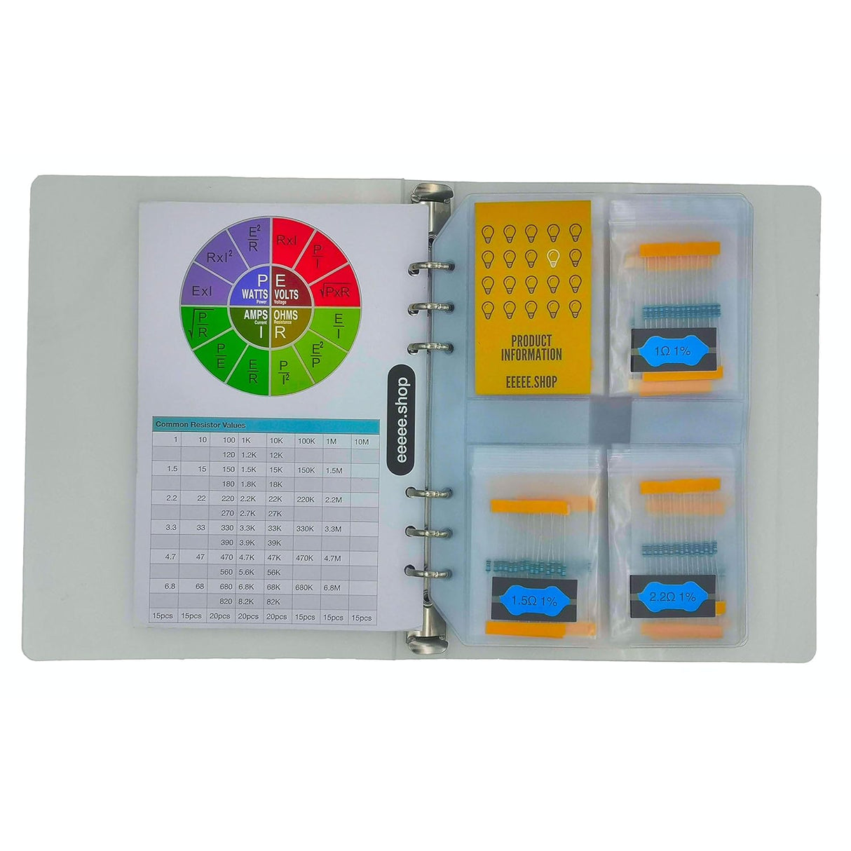 1% 0.25w Resistor Book kit, 1Ω-10MΩ TekShack