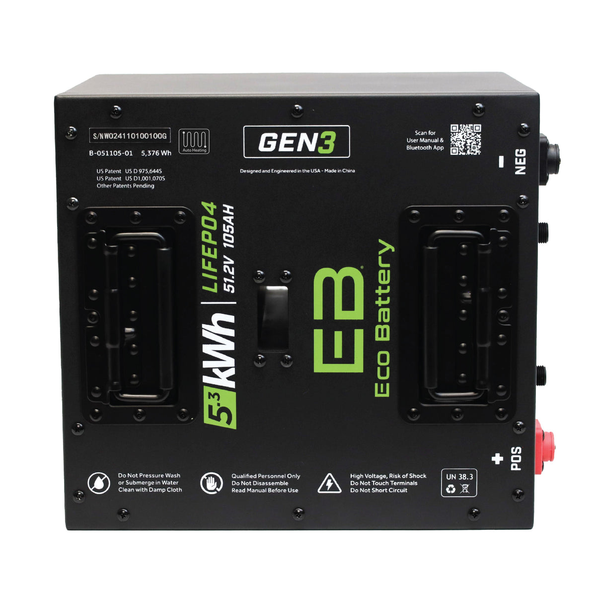 Eco Battery (48V) 51V 105Ah Thru-Hole LiFePO4 Battery / Heated Eco Battery