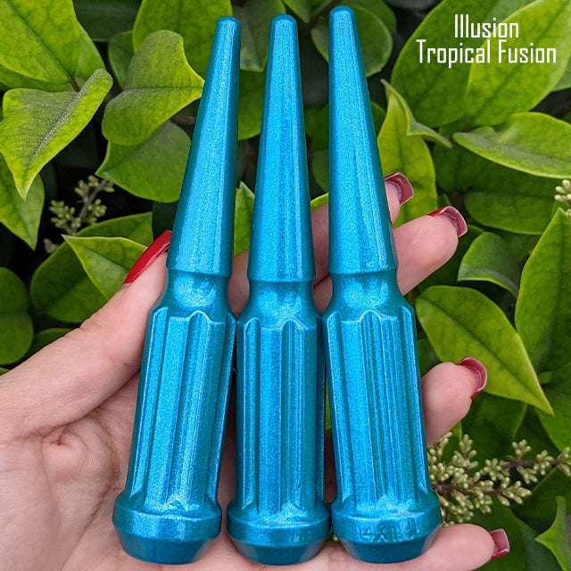 32 Pc 14x1.5 7-Spline Spike Lug Nuts 4.5" Tall - Powder Coated + Key Socket