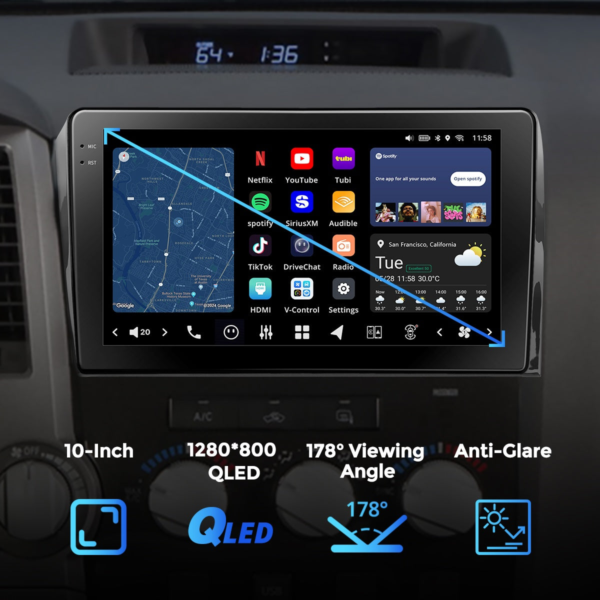 VISION 10" Custom-Fit Car Stereo for Toyota Tundra 2007-2013 / SEQUOIA 2008-2021