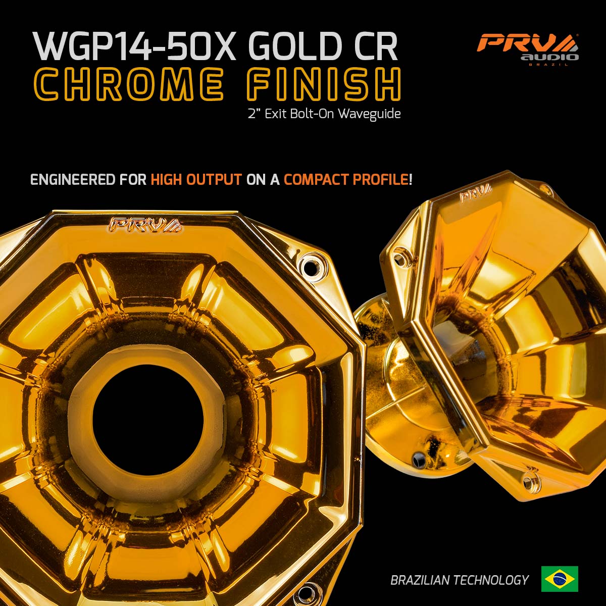 PRV Audio WGP14-50X Car Audio Horn Gold Chrome Finish