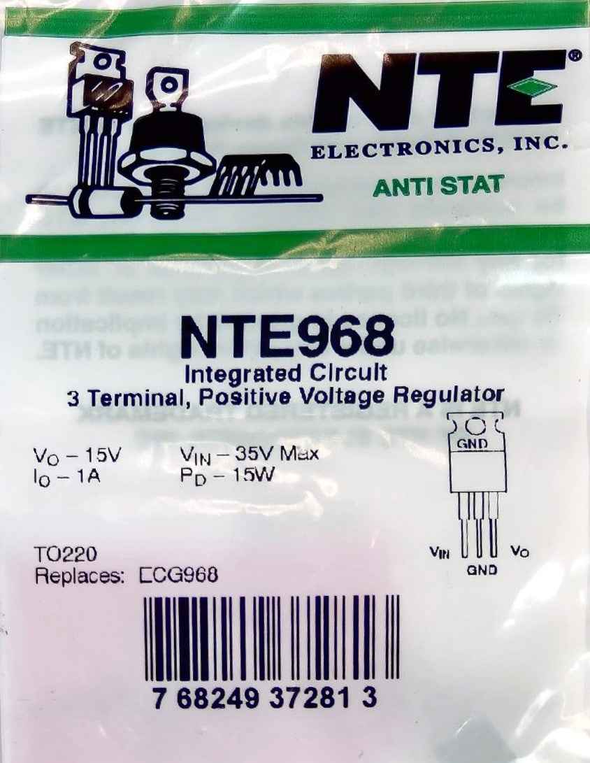 NTE968 IC, Positive Voltage Regulator w/ 3 Terminals NTE