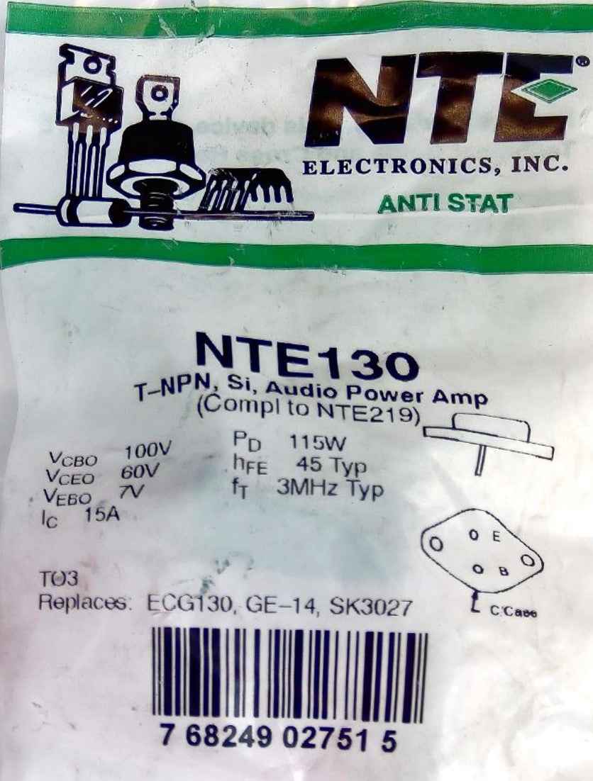 NTE130 Audio Power Amp, T-NPN, Si NTE