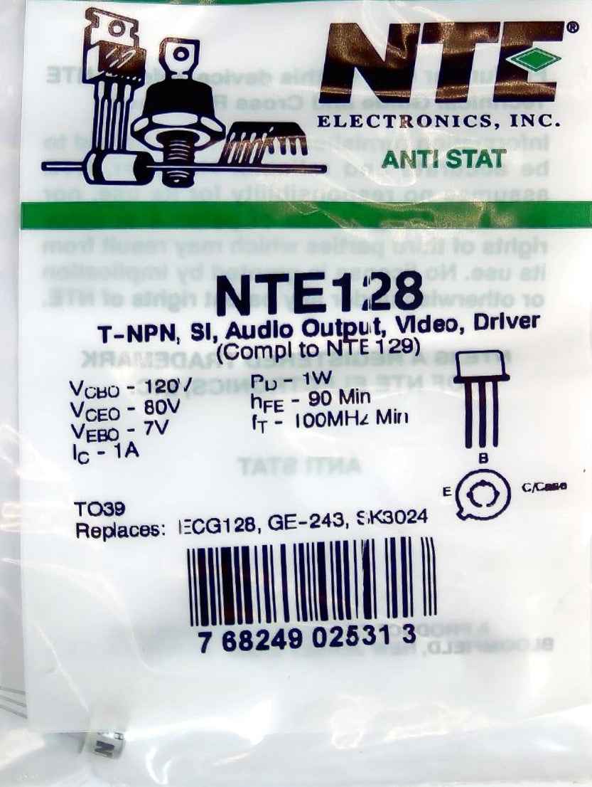 NTE128 T-NPN, SI, Audio Output, Video, Driver NTE