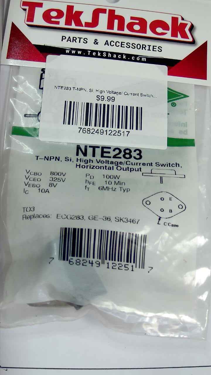 NTE283 T-NPN, Si, High Voltage/ Current Switch, Horizontal Output NTE