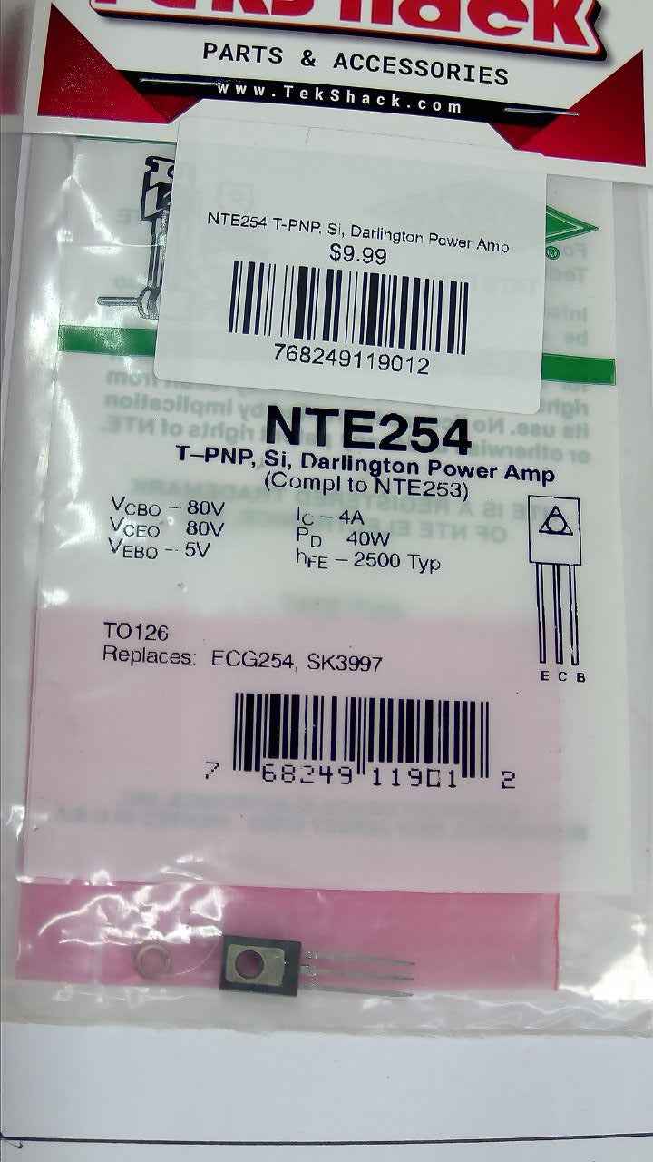 NTE254 T-PNP, Si, Darlington Power Amp NTE