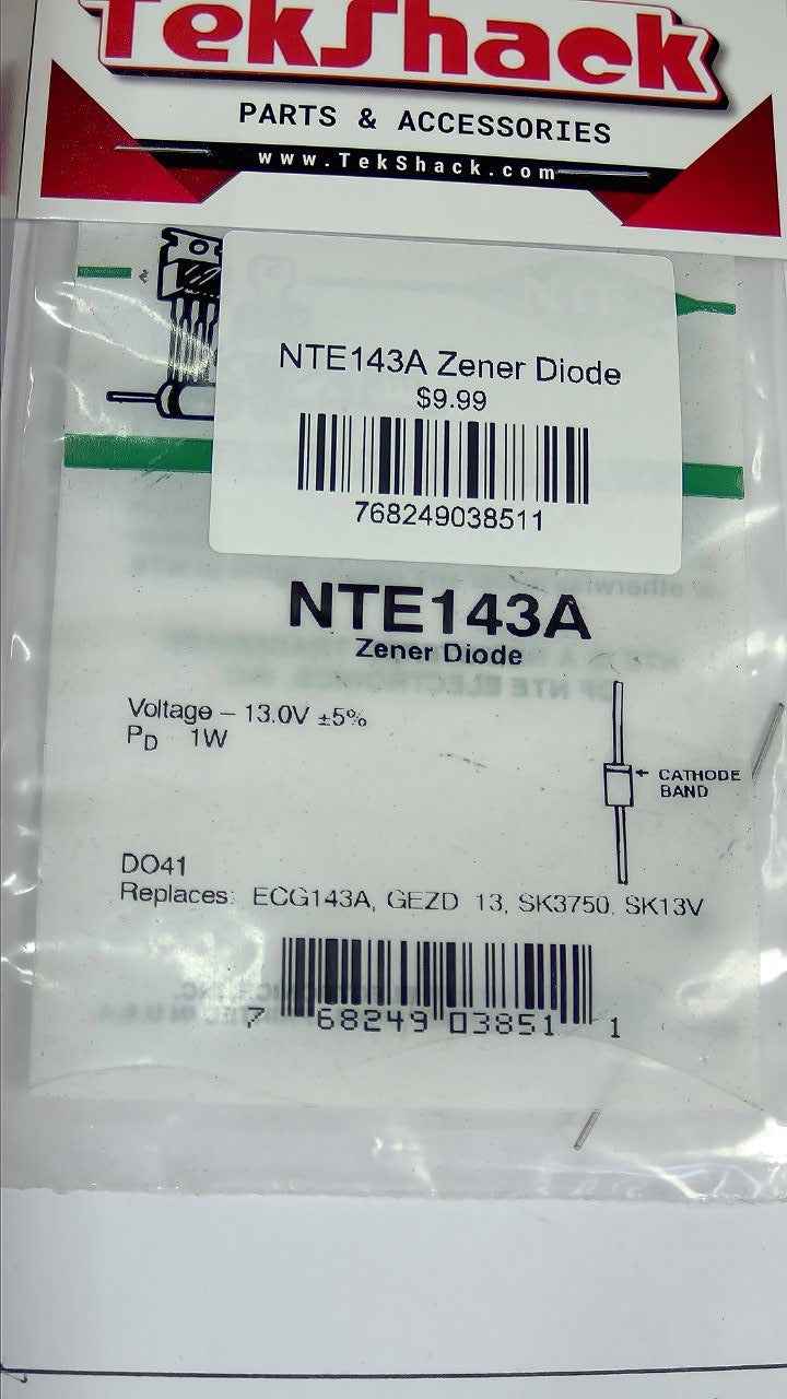 NTE143A Zener Diode 5.1V 1W DO-41 Through-Hole NTE
