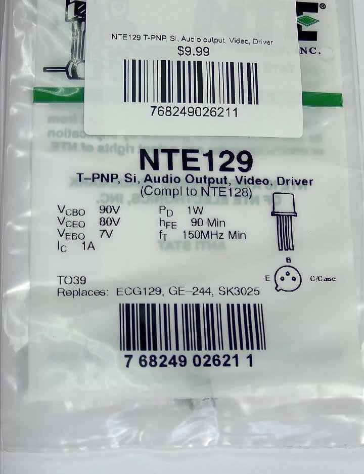 NTE129 T-PNP, Si, Audio output, Video, Driver NTE