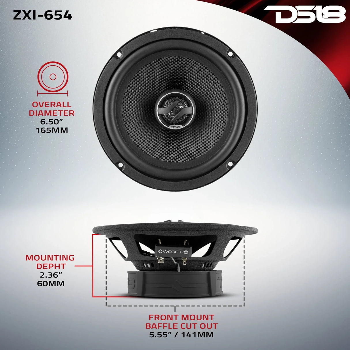 DS18 ZXI-654 6.5" 2-Way Coaxial Speakers w/ Kevlar Cone (Pair) DS18