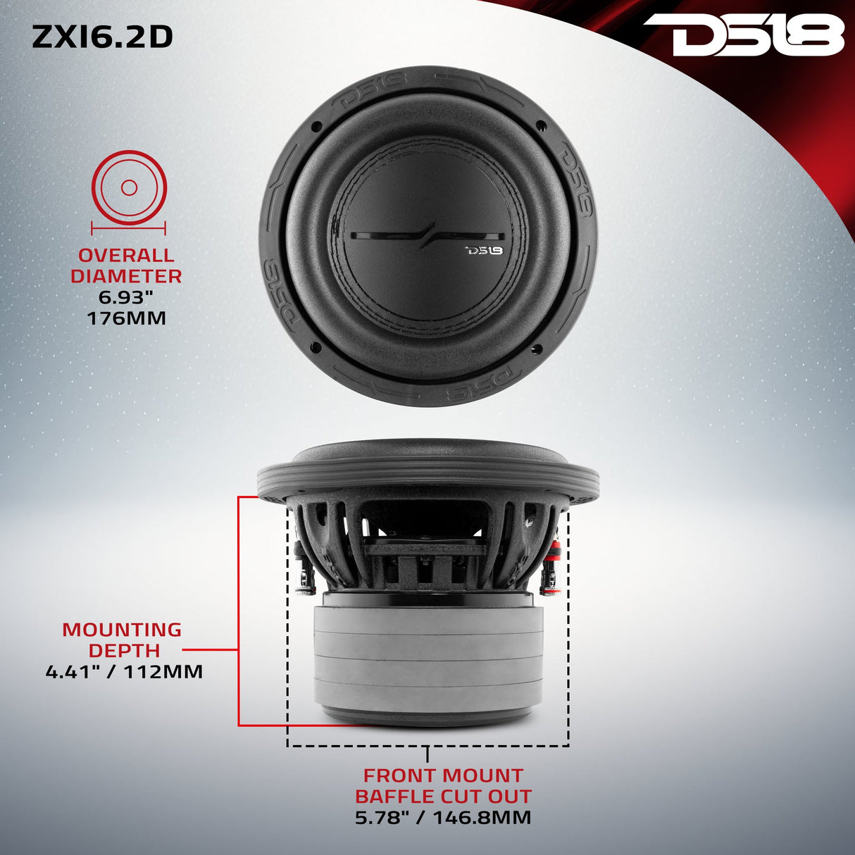 ZXI 6.5" High Excursion Subwoofer Quad Stacked Magnets 300 Watts Rms DVC 2-Ohm