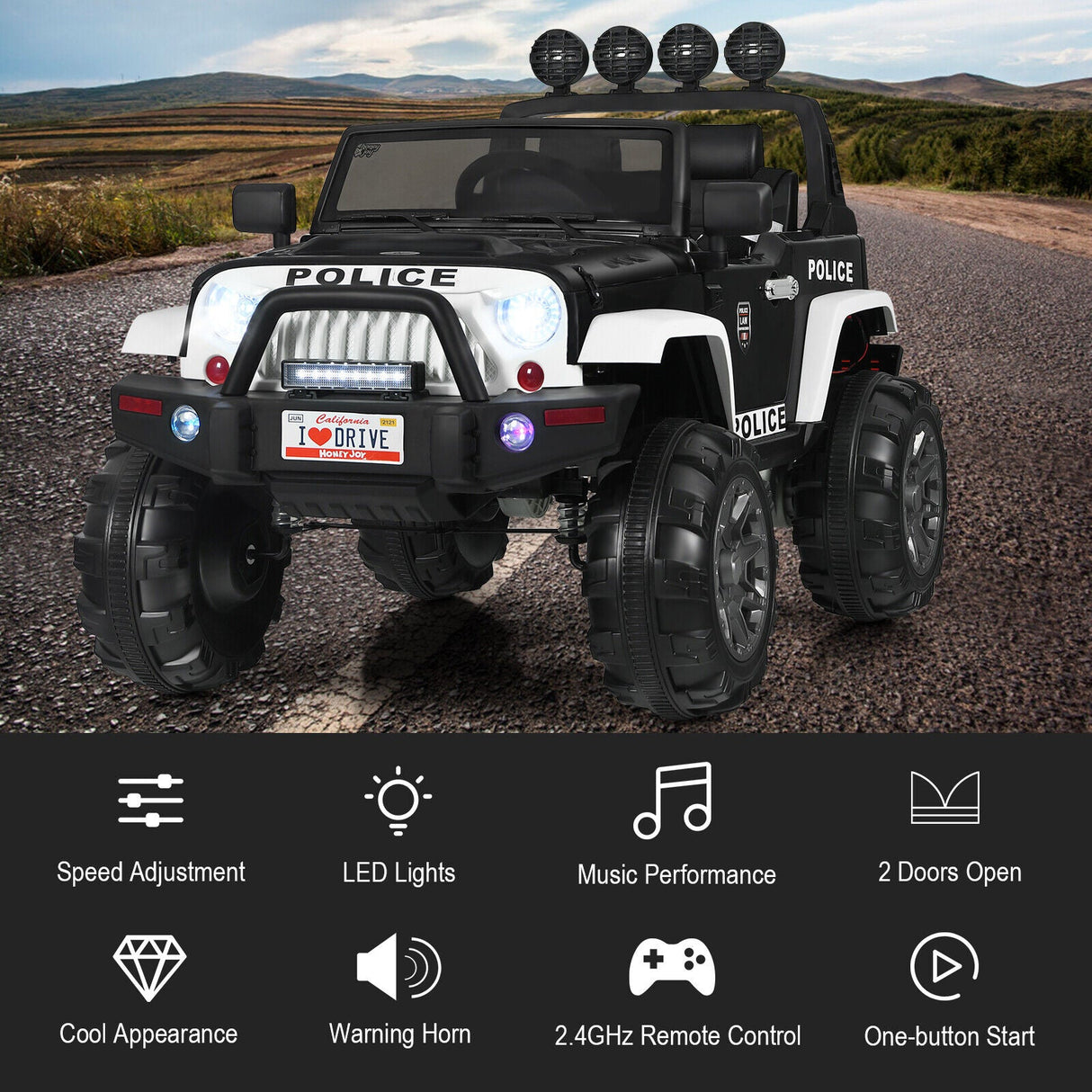 Adventure-Ready 12V Kids Ride On Truck with RC Control, Spring Suspension, Lights, Music, and Trunk