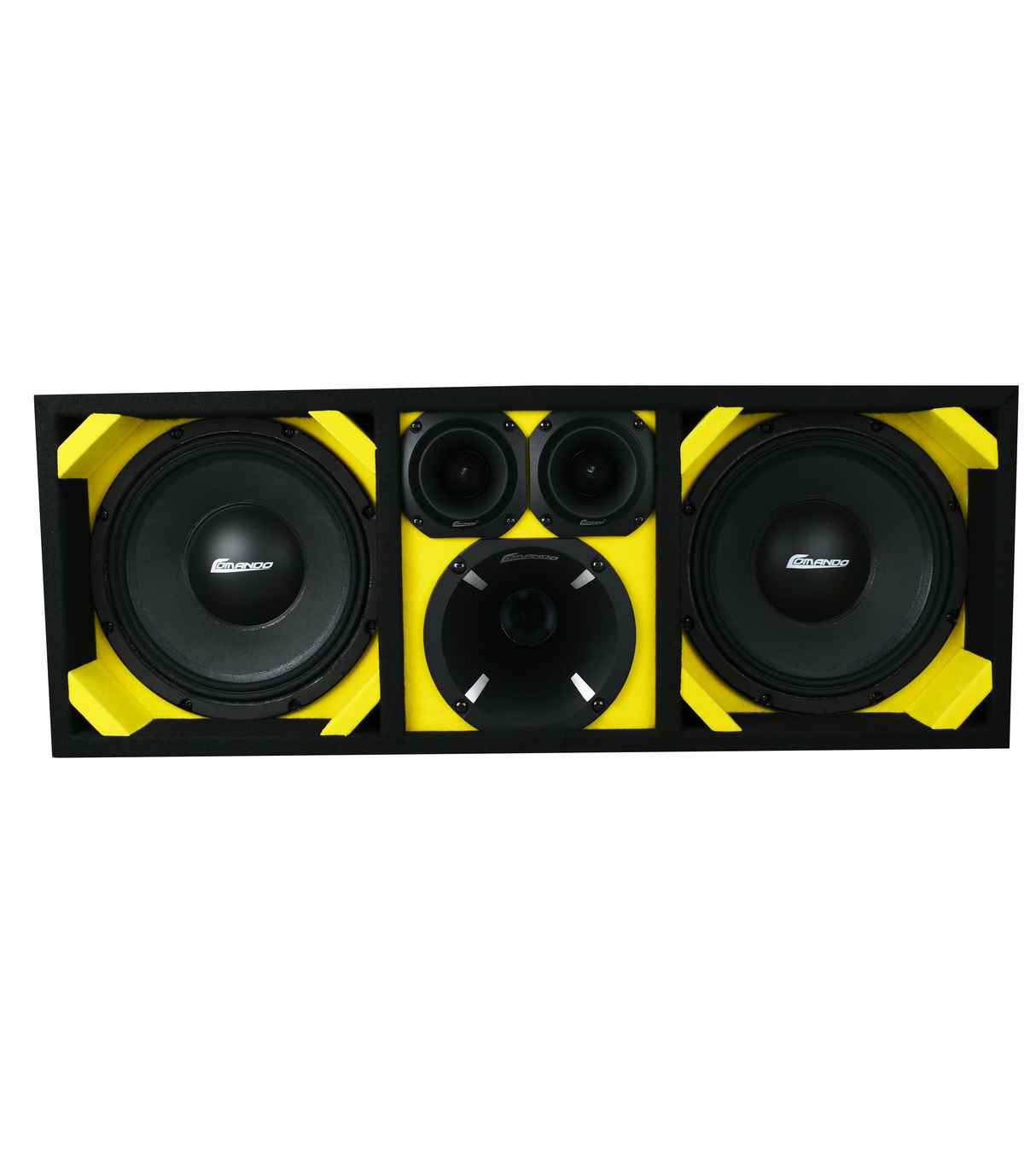 KTPON-210YELLOW / DUAL 10" YELLOW/BLACK LOADED PORTED BOX (With Tweeters + Driver) Comando Audio Inc.