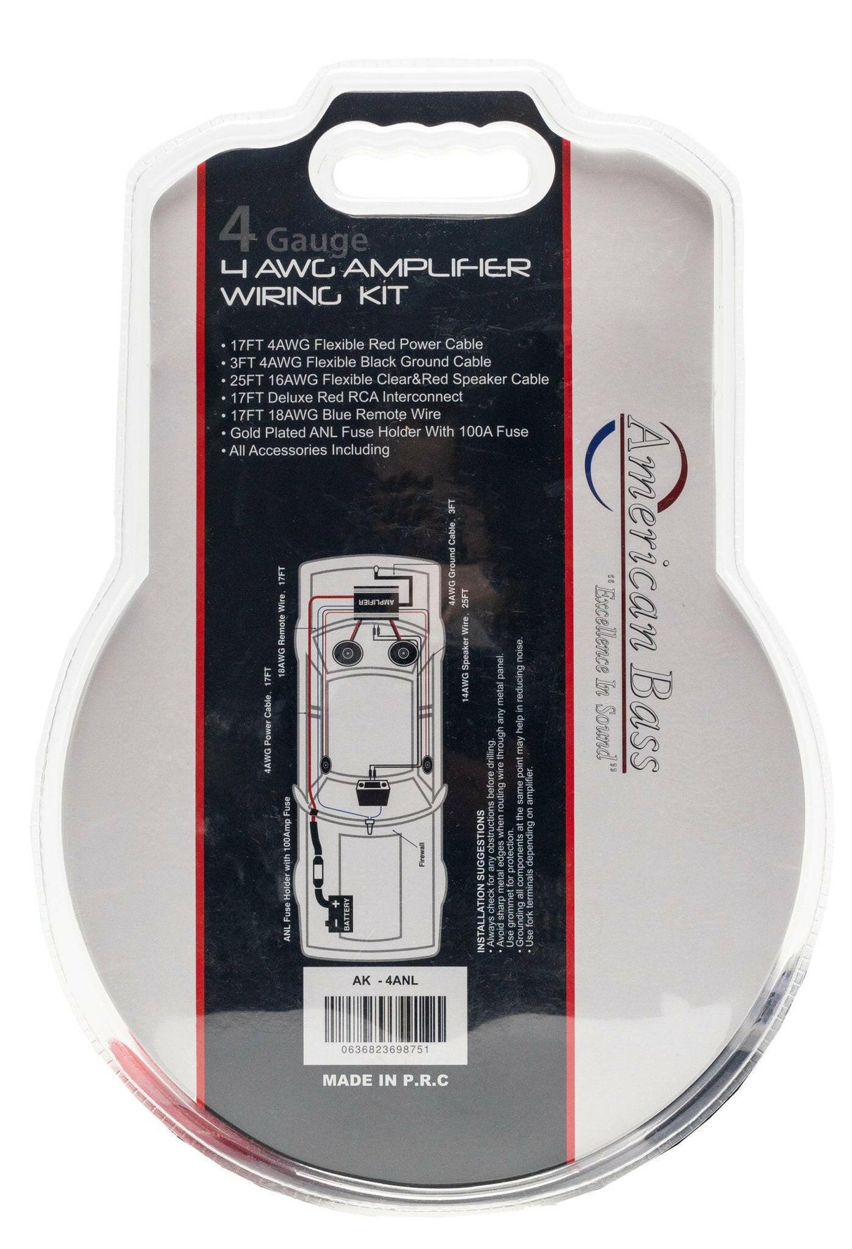 American Bass 4 Gauge Complete CCA (Copper Clad Aluminum) Amplifier Wiring Kit - Car Audio Amp Install Kit with Power, Ground & RCA Cables