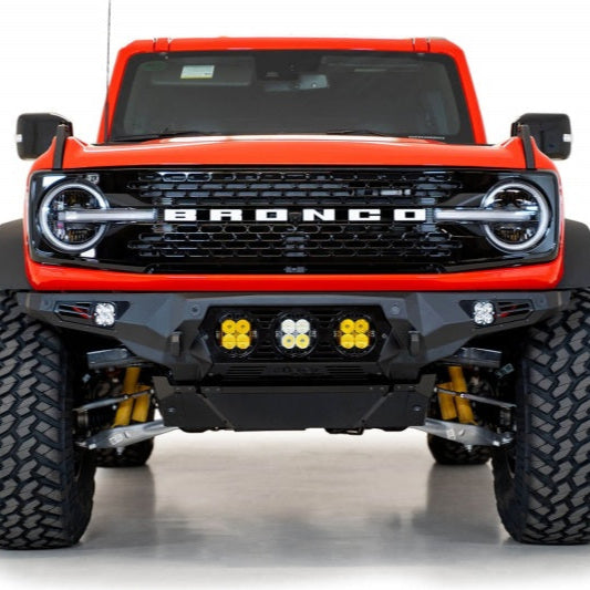 Addictive Desert Designs Bomber Front Bumper w/ Baja Designs LP4 Mounts and D-Rings | 2021+ Ford Bronco