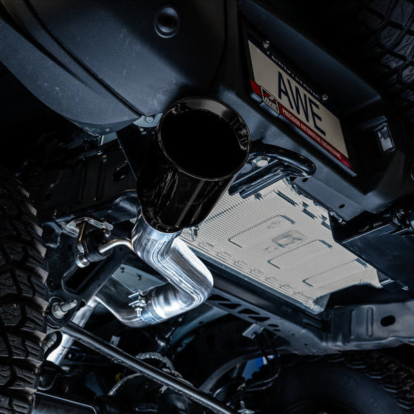 AWE Tuning 0FG Single Rear Exit Exhaust with BashGuard and 5-Inch Diamond Black Tip | 2021+ Ford Bronco