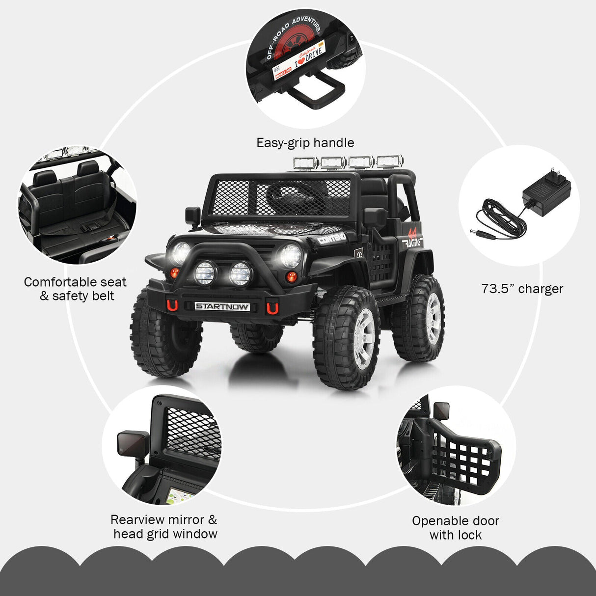 Black 12V Kids Ride On Truck with Remote Control & Lights - Electric Car for Endless Fun!