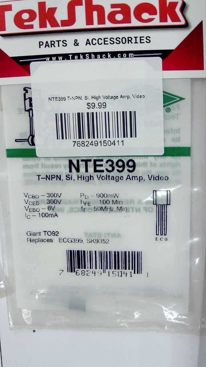 NTE399 T-NPN, Si, High Voltage Amp, Video NTE