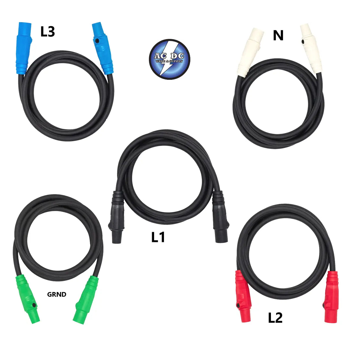 4/0 Feeder STAGE AND LIGHTING Cable. 5-100' 4/0 wire STANDARD 405 W/CAM LOCK M/F AC/DC WIRE AND SUPPLY