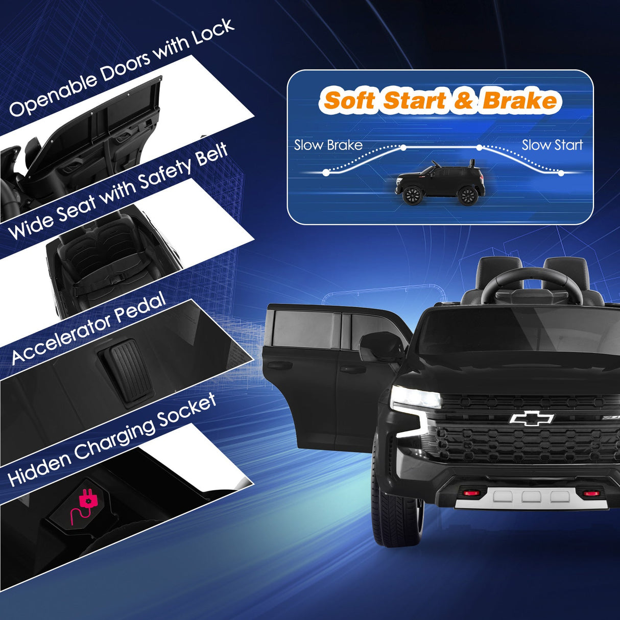 Chevrolet Tahoe 12V Electric Ride-On Truck for Kids with Remote Control, Lights, and Music