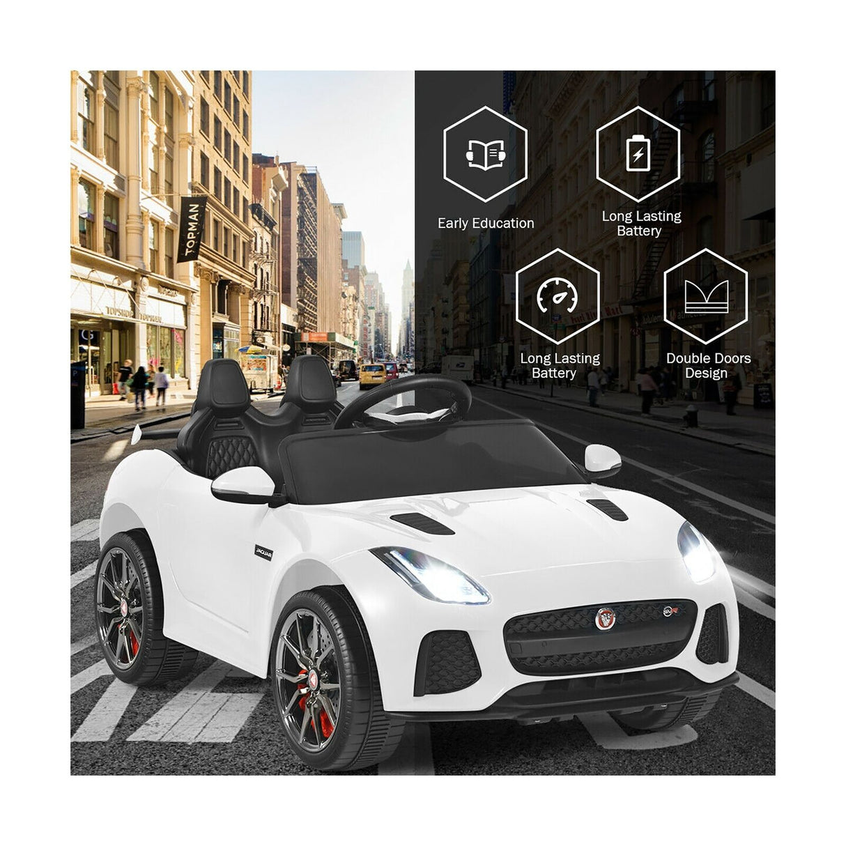 Costway 12V Jaguar F-Type SVR Licensed Kids Ride On Car with Motorized Function
