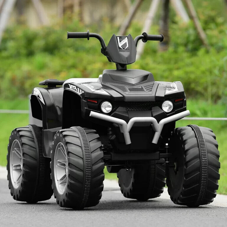 Costway 12V Kids ATV Quad Ride On Car with LED Lights, Music, and USB - Black