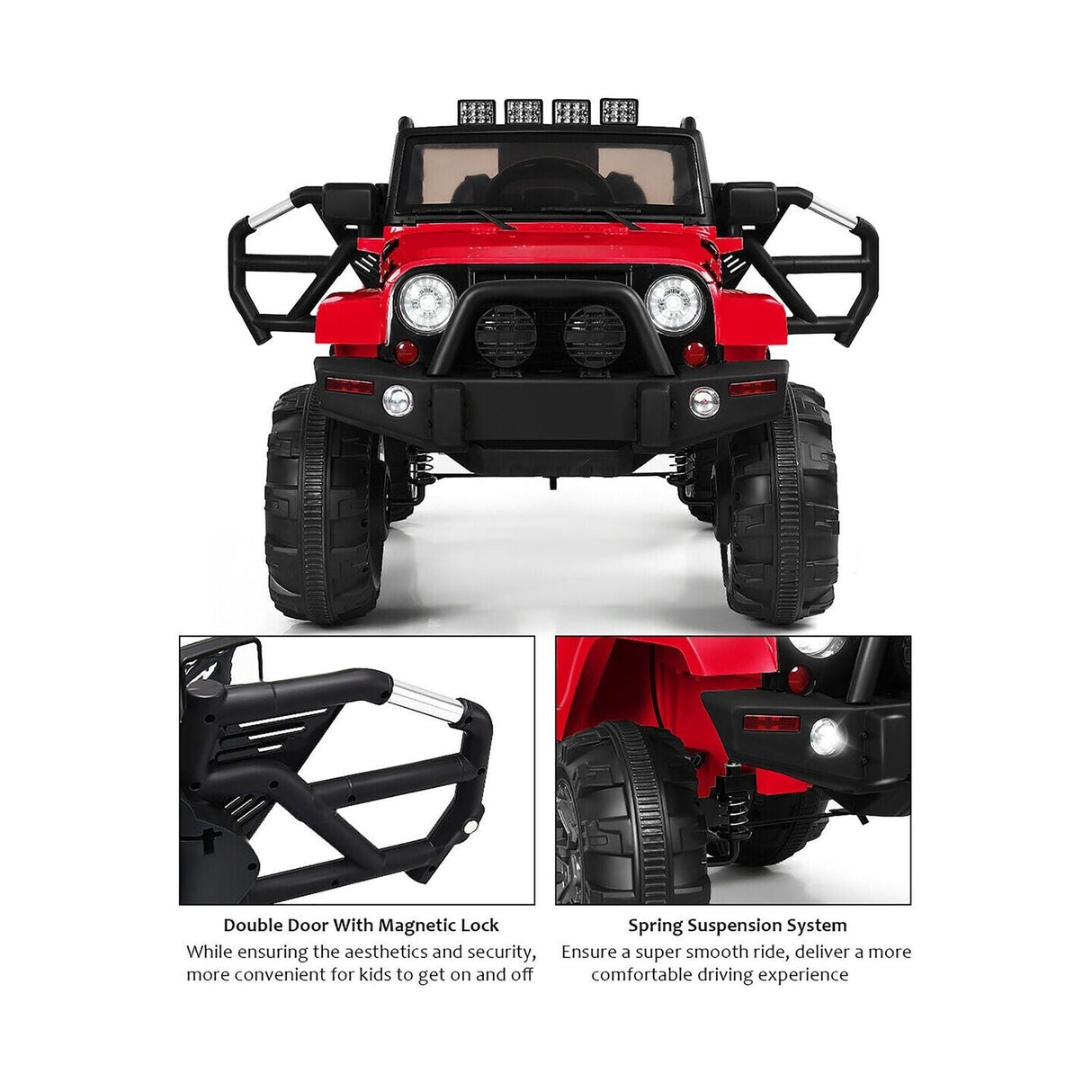 Costway 12V Kids Ride On Truck Car with Remote Control, MP3 Music, and LED Lights in Red