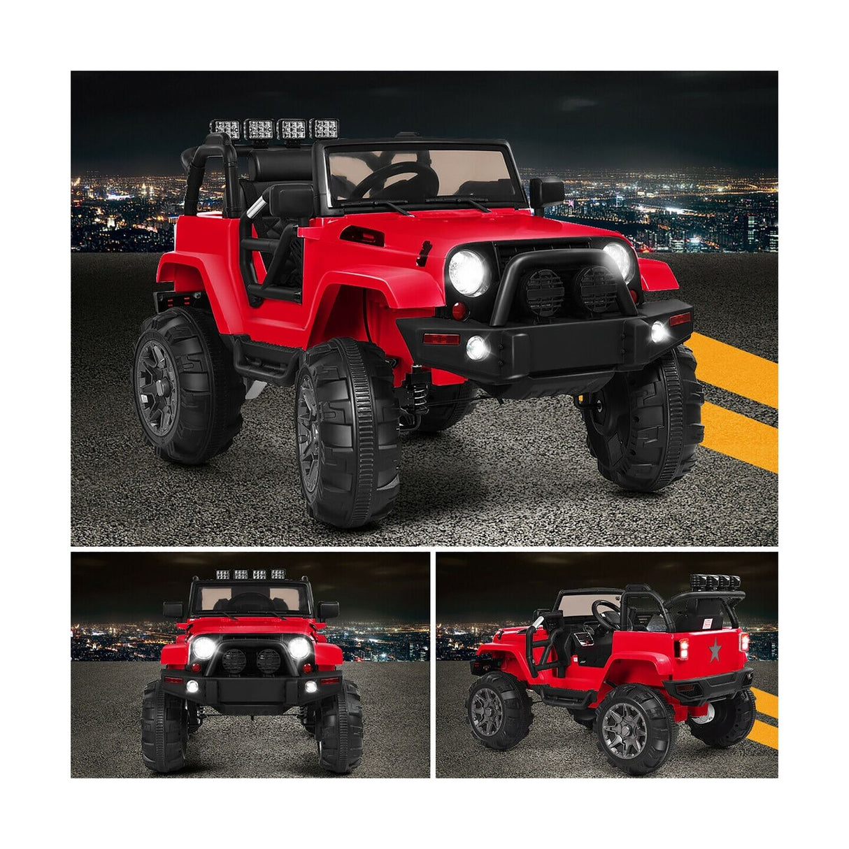 Costway 12V Kids Ride On Truck Car with Remote Control, MP3 Music, and LED Lights in Red