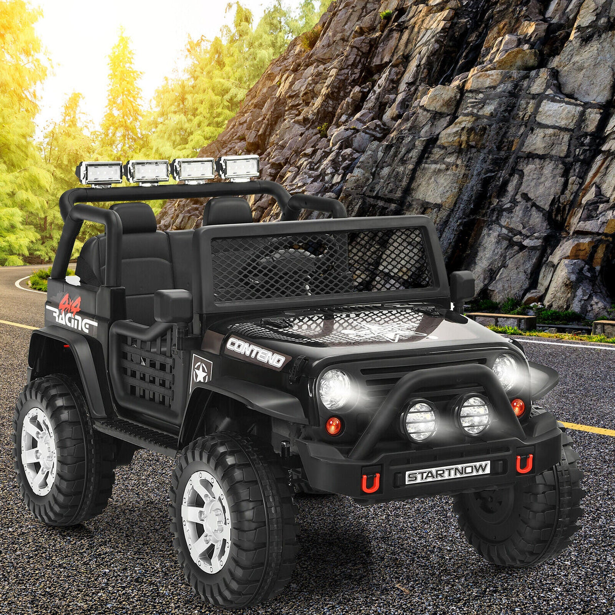 Costway 12V Kids Ride On Truck with Remote Control, Lights, and Music - Black