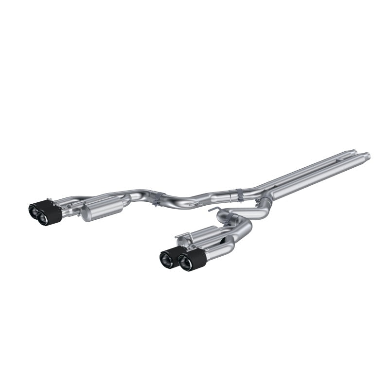 MBRP 18-22 Ford Mustang GT 5L T304 SS Cat-Back 3 pouces double arrière avec embouts en fibre de carbone quadruple de 4 pouces (course)