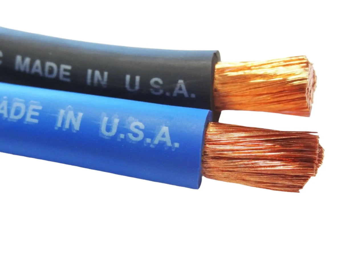 20' 4/0 WELDING BATTERY COPPER CABLE MADE IN USA EPDM JACKET 10' BLACK 10' BLUE ACDC WIRE AND SUPPLY