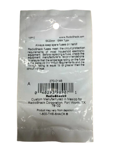 RadioShack 7A 125V 5x20mm Fast Acting Glass Fuse 270-0146 RadioShack