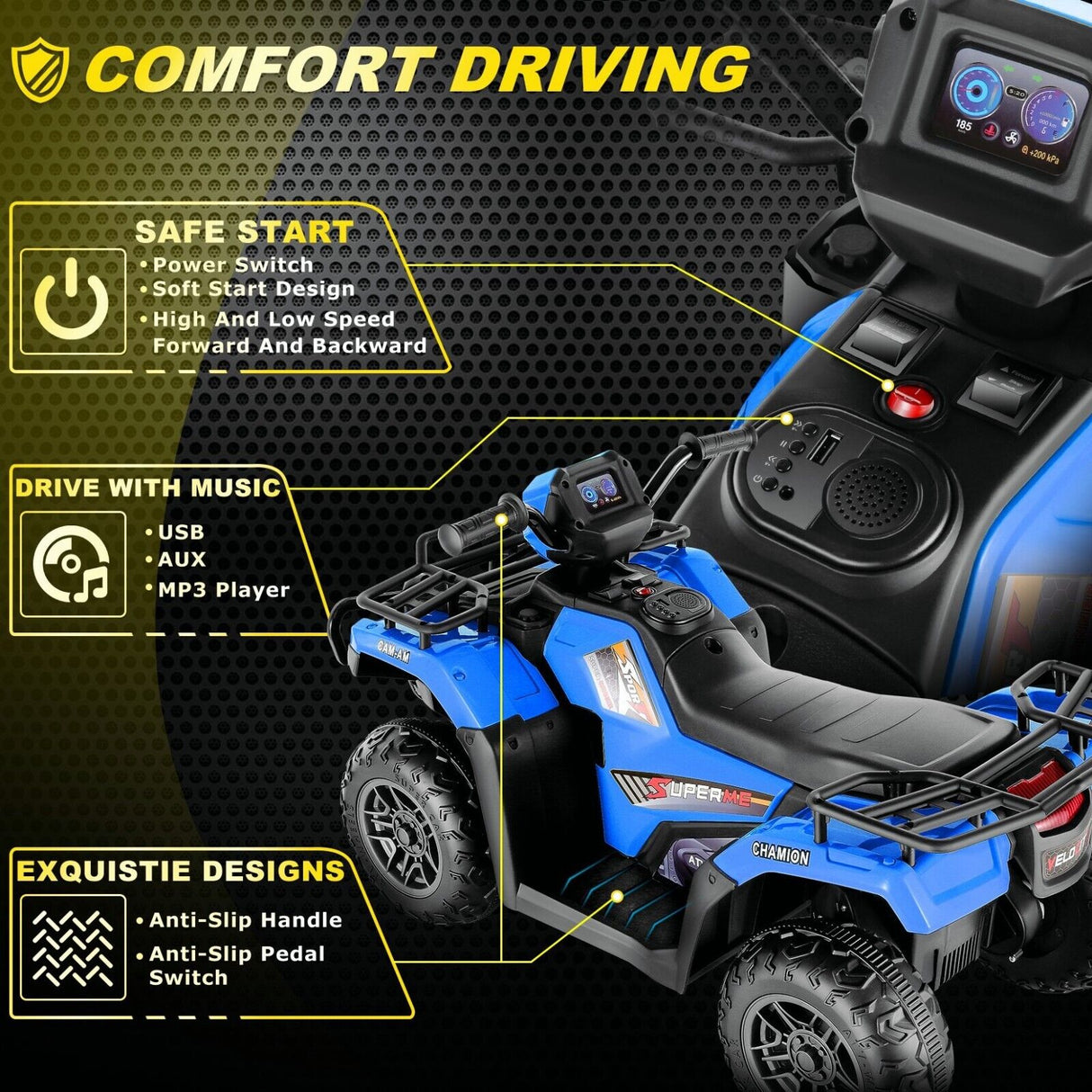Electric 4-Wheeler Quad for Kids - 12V Battery Powered Ride-On with Dual Speeds
