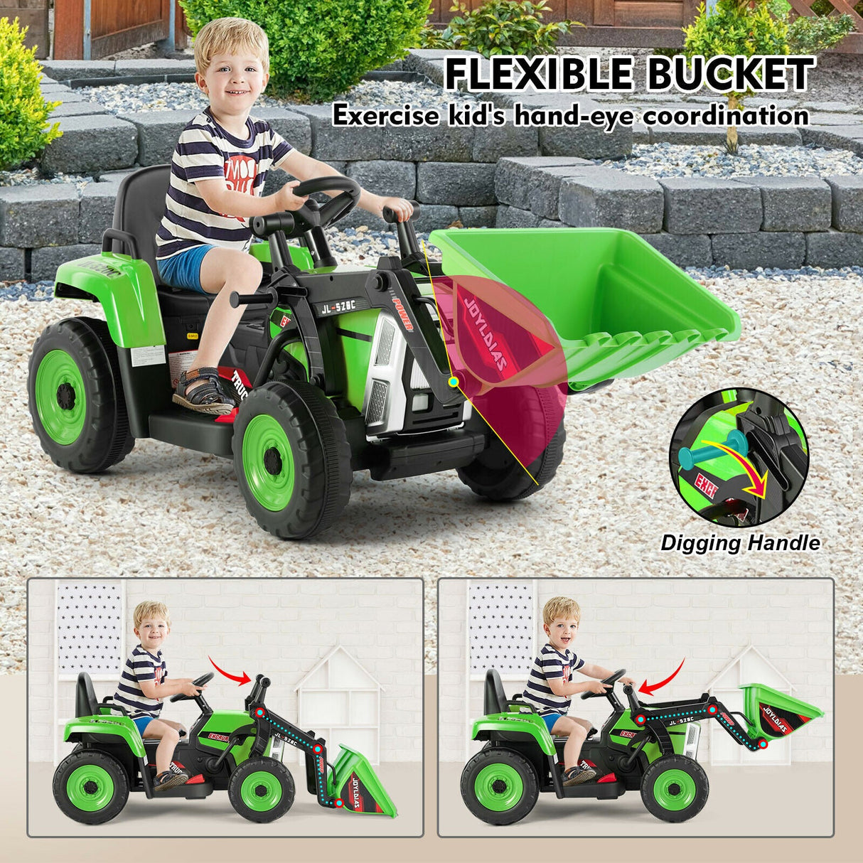 Electric 12V Kids Ride-On Excavator Truck with Music, Lights, and Remote Control