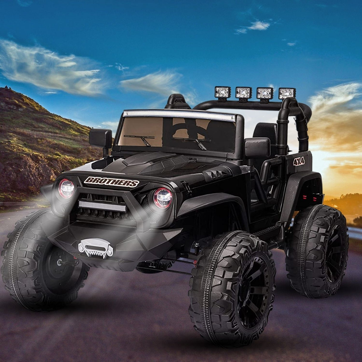 Electric 2-Seater Kids Ride-On Truck with LED Lights and 400W Motor - 24V Jeep Car