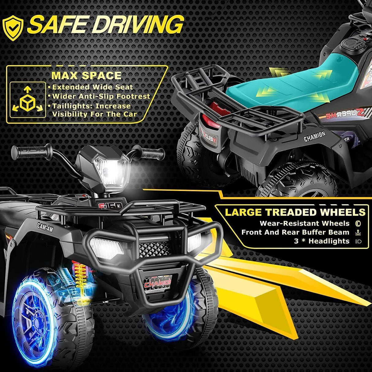 Electric 4-Wheeler ATV Quad for Kids with LED Lights, USB and MP3 Player - Suitable for Girls and Boys Aged 3-7 Years