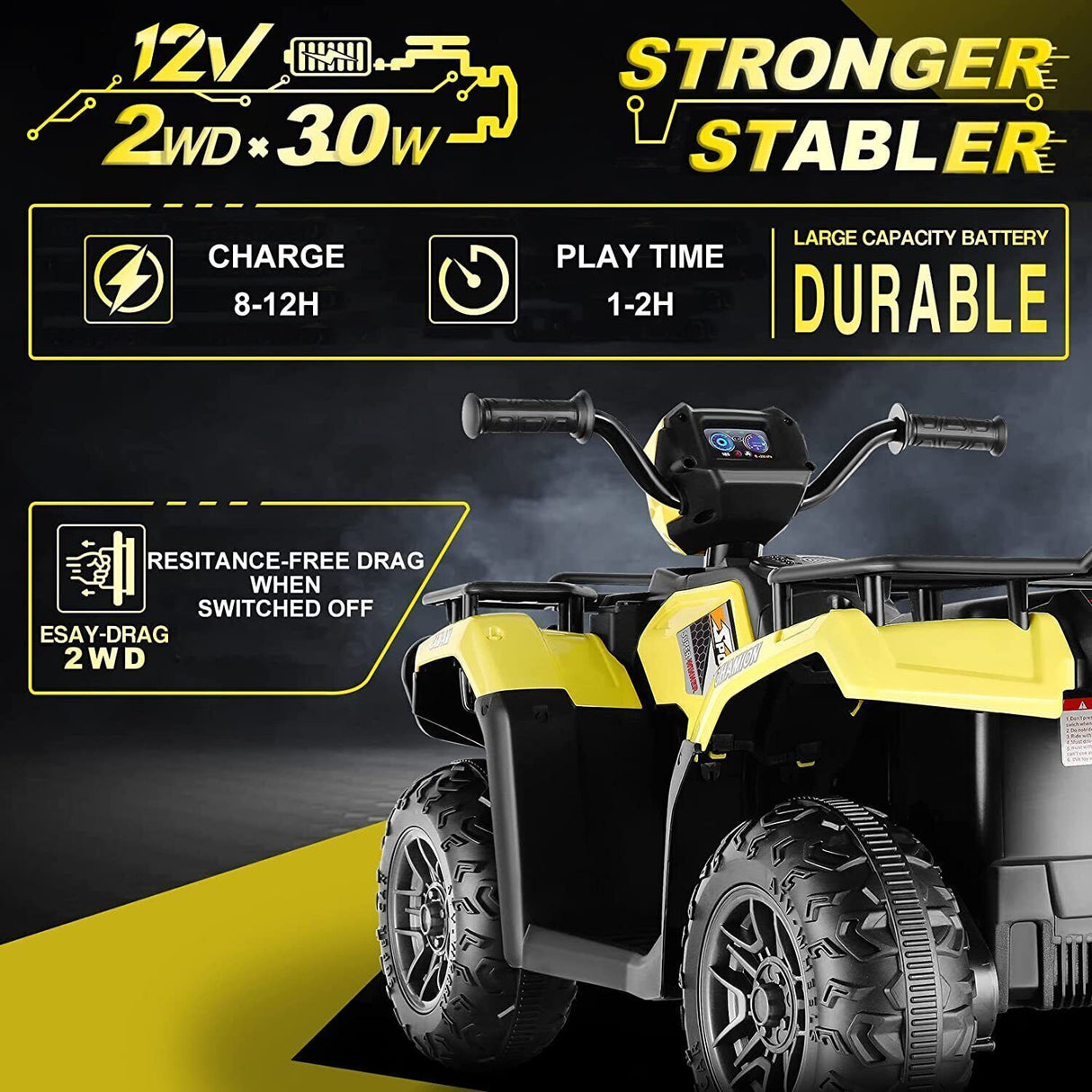 Electric 4-Wheeler ATV Quad for Kids with LED Lights, USB and MP3 Player - Suitable for Girls and Boys Aged 3 to 6 Years