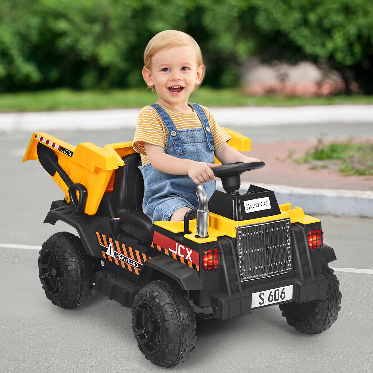 Electric Dump Truck RC Construction Tractor for Kids - 12V Battery Powered with Functional Bucket