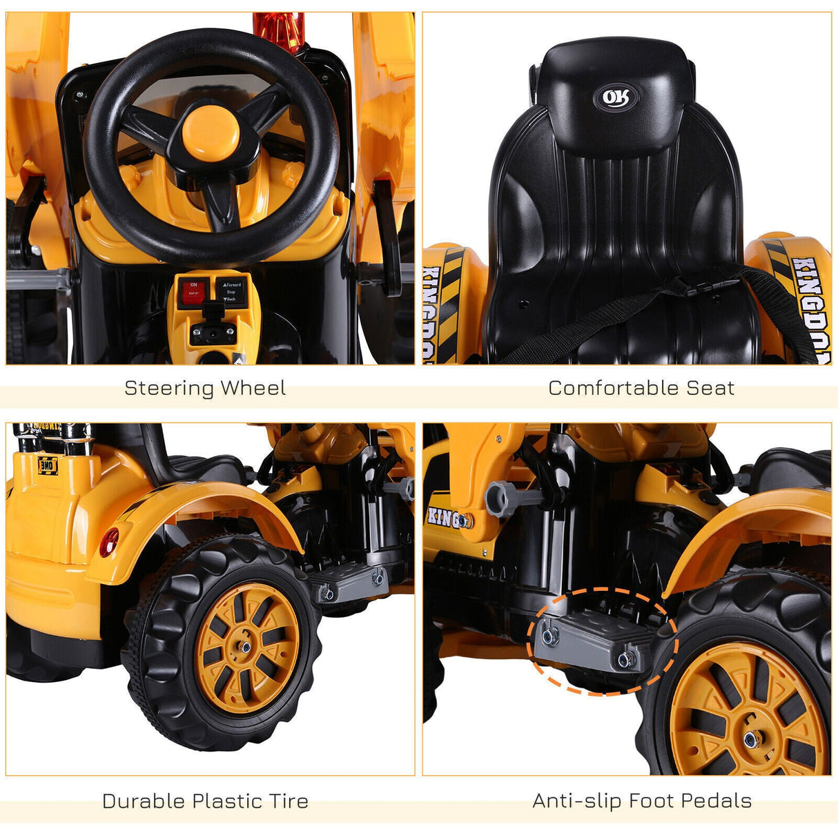 Electric Excavator Digger Ride-On Toy for Kids - 6V Battery Powered Outdoor Play Vehicle