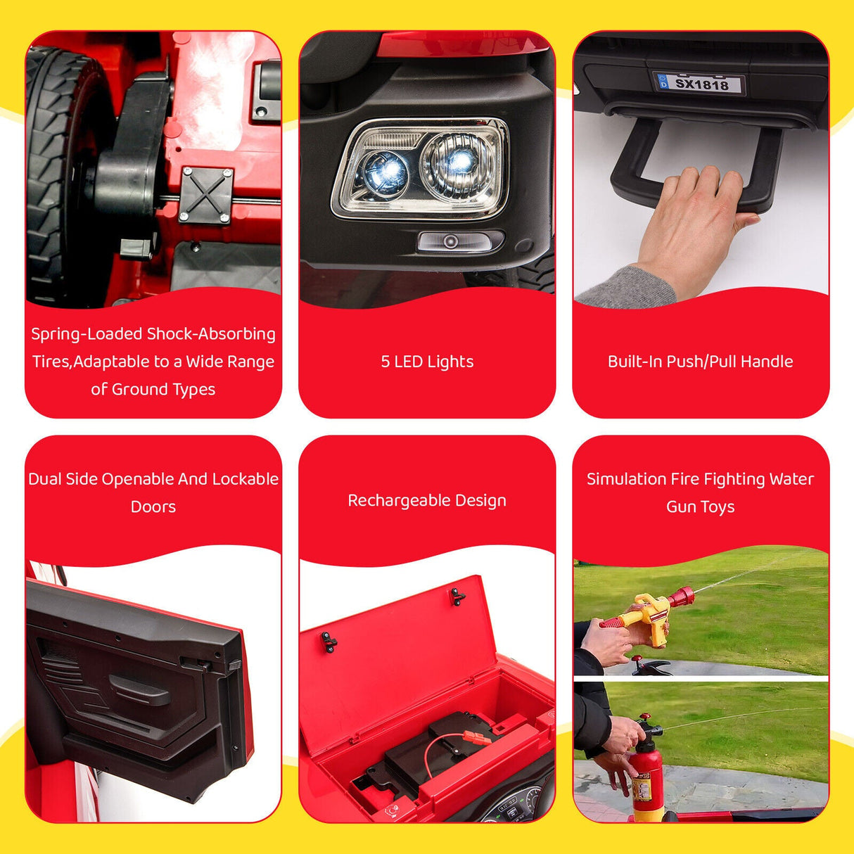 Electric Fire Truck Ride-On Toy for Kids with Remote Control, LED Lights, and MP3 Player - 12V