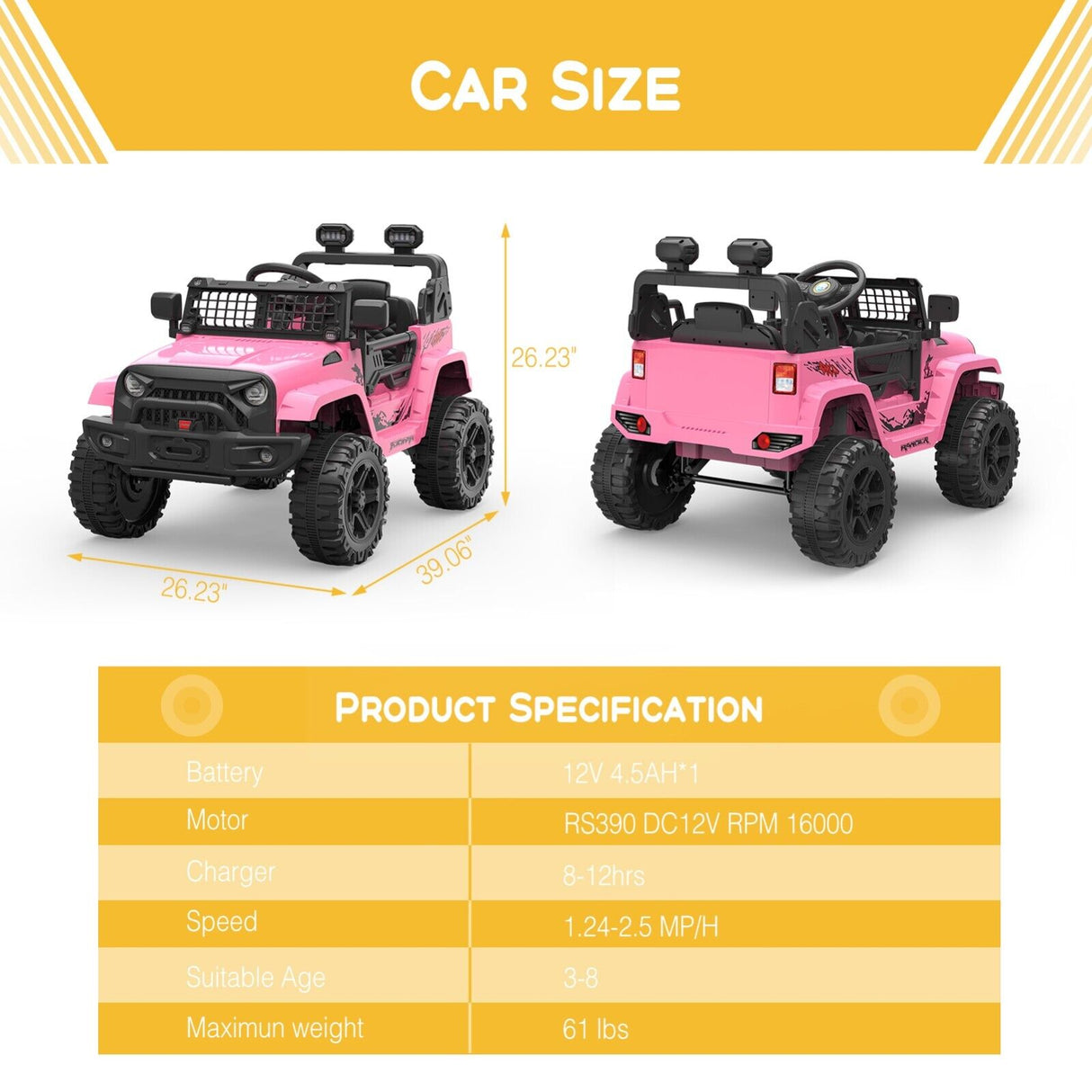 Electric Jeep Ride-On Car for Toddlers with Remote Control - 12V Kids Toy Vehicle