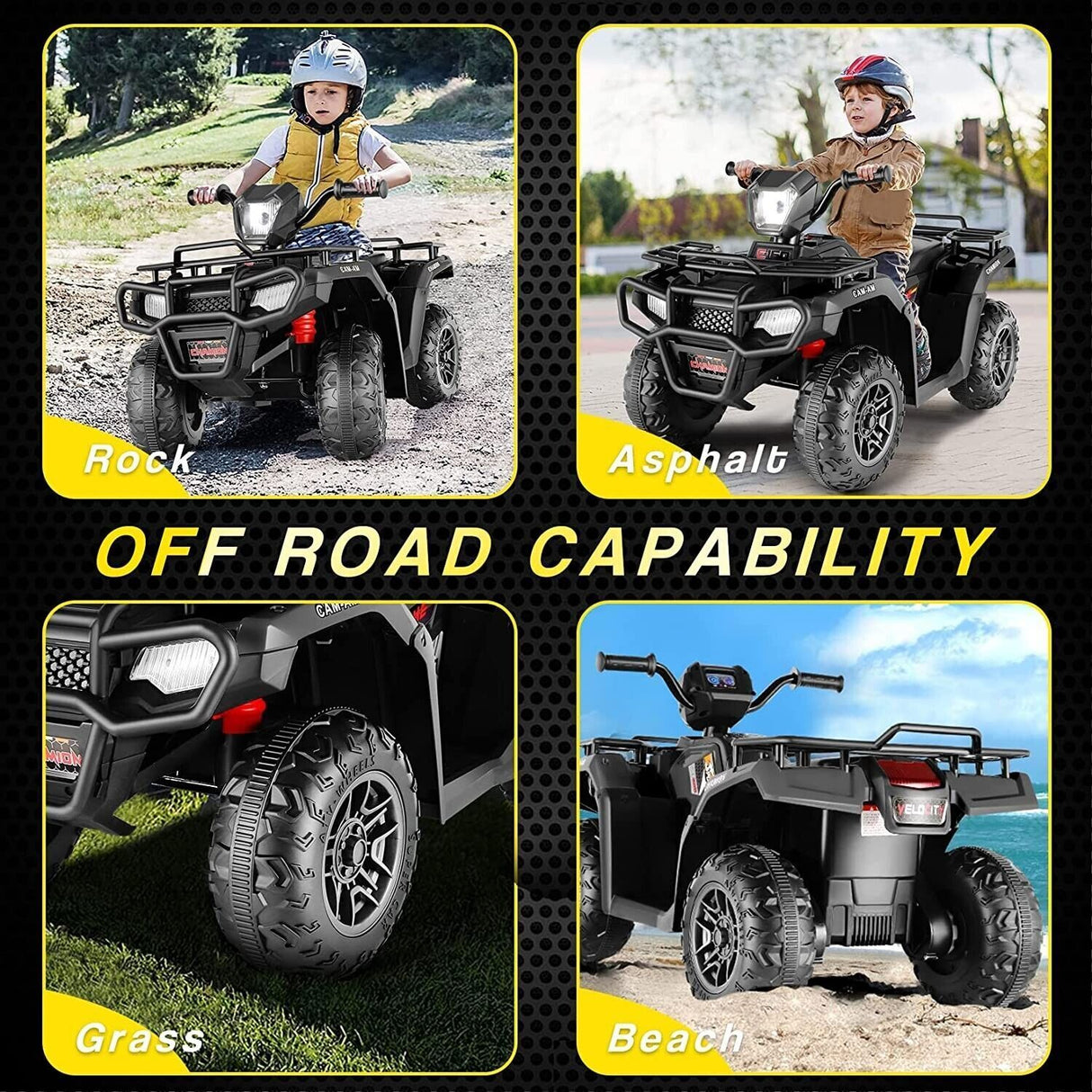 Electric Kids ATV Quad Car with MP3 Player and 4WD Drive in Black