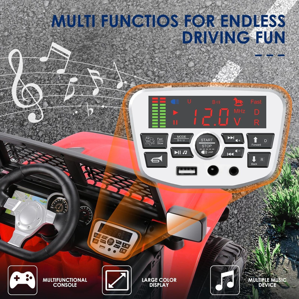 12V Electric Ride-On Car for Kids with Remote Control and 3 Speed Options