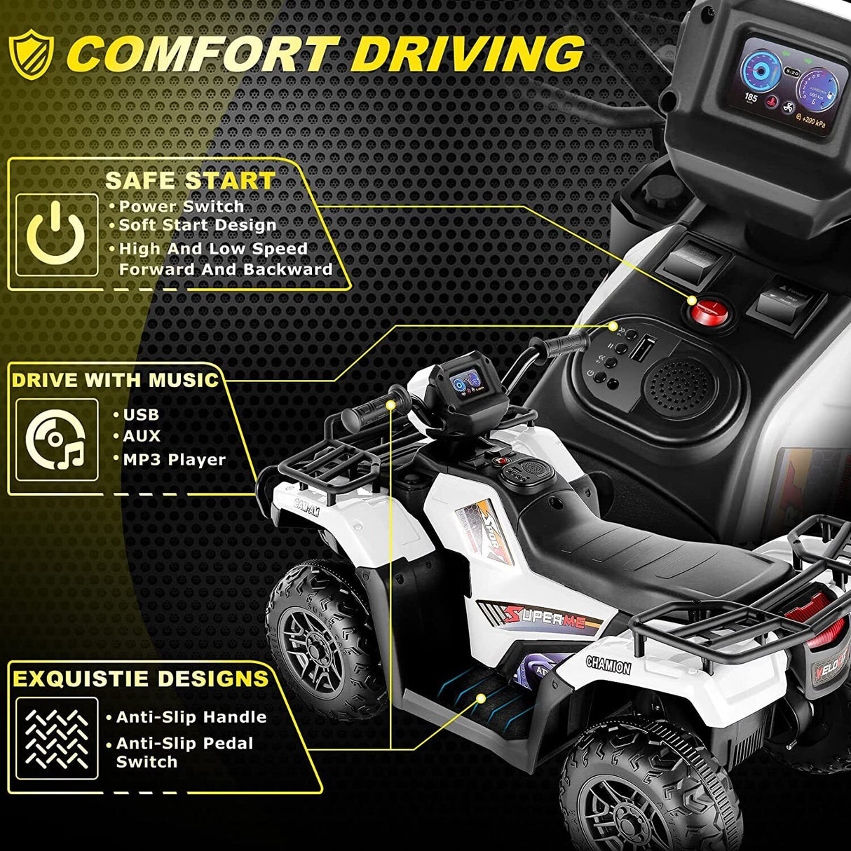 Electric Kids Ride-On Car Truck with Bluetooth and Spring Suspension - 2 Speed Options
