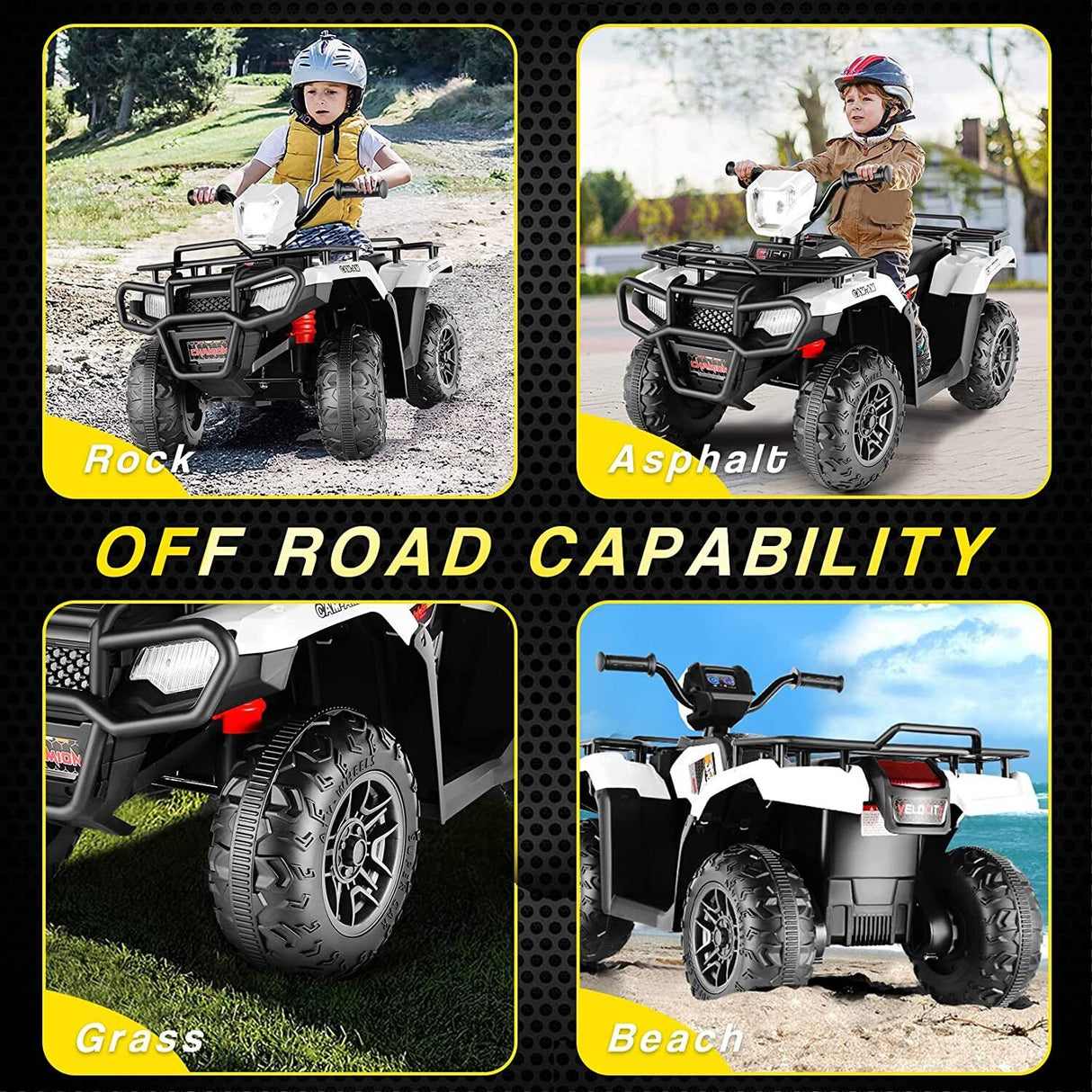 Electric Vehicle with Dual Speed Options, Treaded Tires, and LED Lights - Powered by 12V Battery