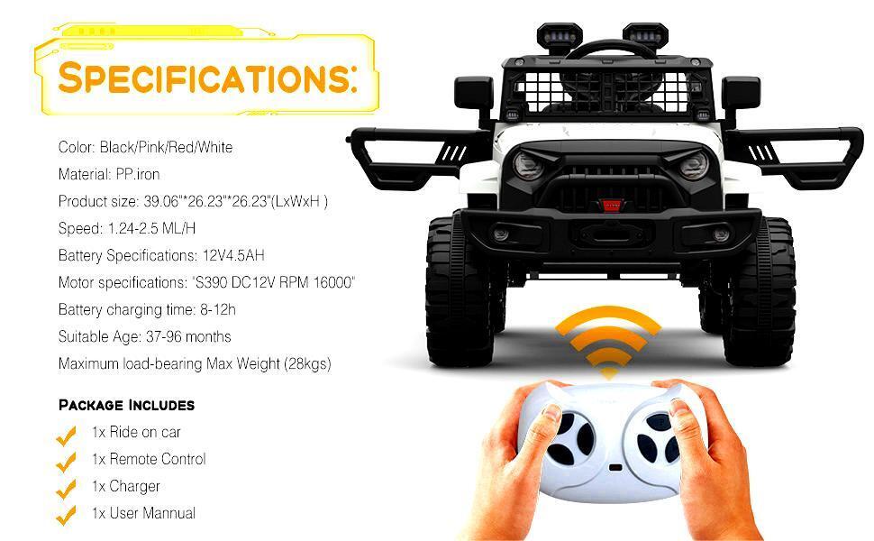 Electric Kids Ride-On Jeep SUV with 2 Speeds, Remote Control, LED Lights, and Music