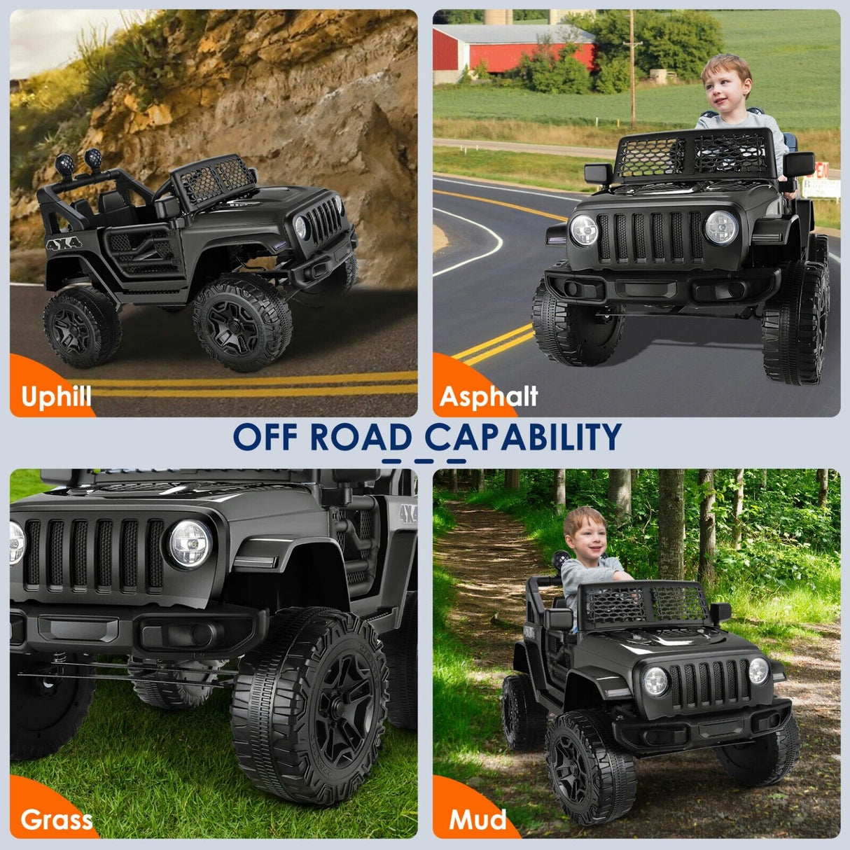 Electric Ride-On JEEP Toy Truck for Kids with Remote Control and 2 Seats - 12V, 4 Wheels