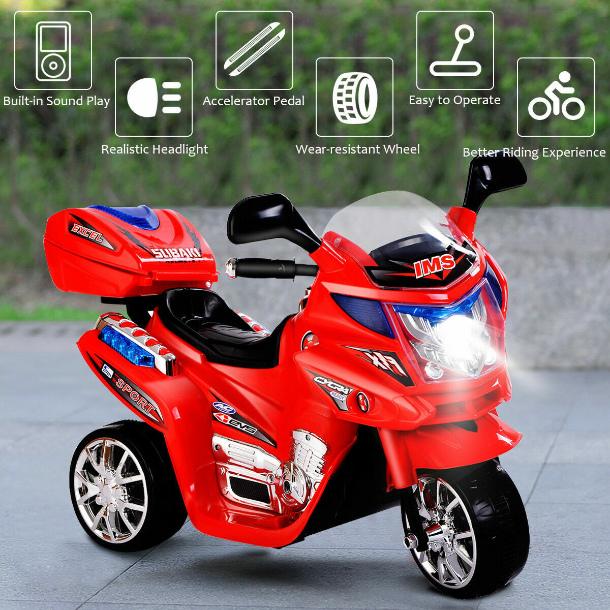 Electric Kids Ride-On Motorcycle with 3 Wheels and 6V Battery Power