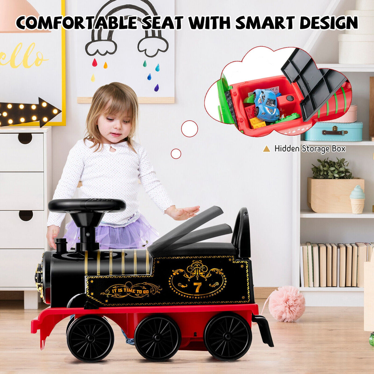 Electric Kids Train Toy with Unique Design & Stickers - Black