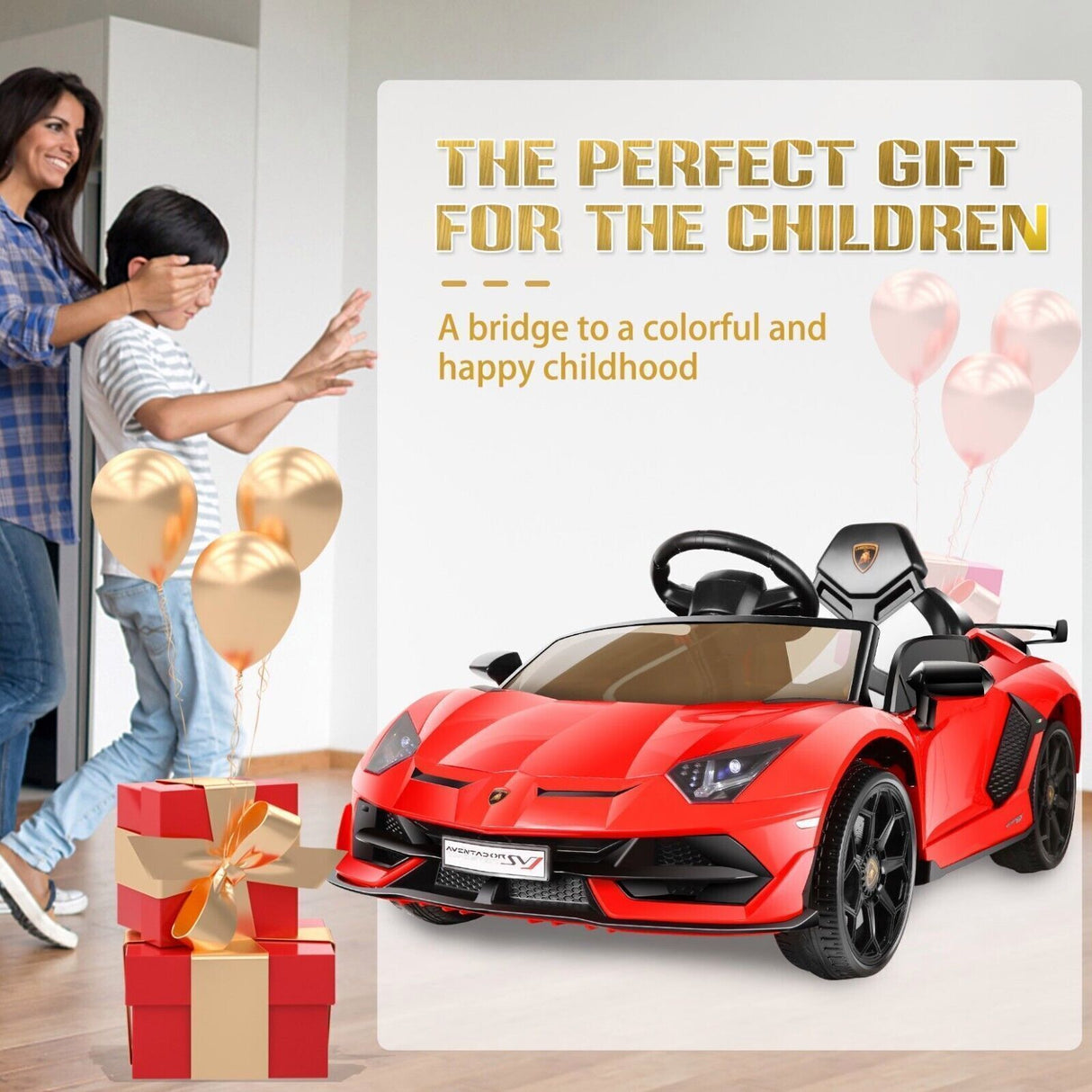 Electric Lamborghini Ride On Car for Kids with Remote Control and MP3 Player - Perfect Gift for Children (12V, 7AH)
