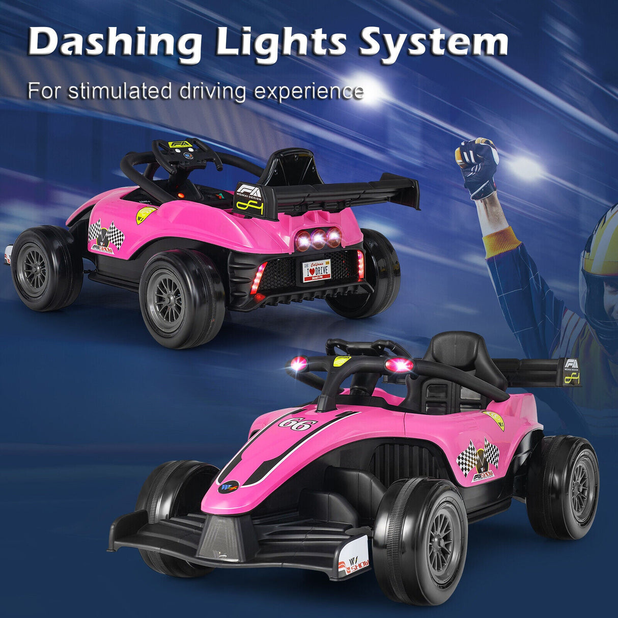 Electric Racing Truck for Kids with Remote Control, MP3 Player, and Lights - Pink (12V)